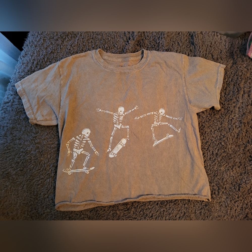 Light Brown Skating Skeletons Crop Top